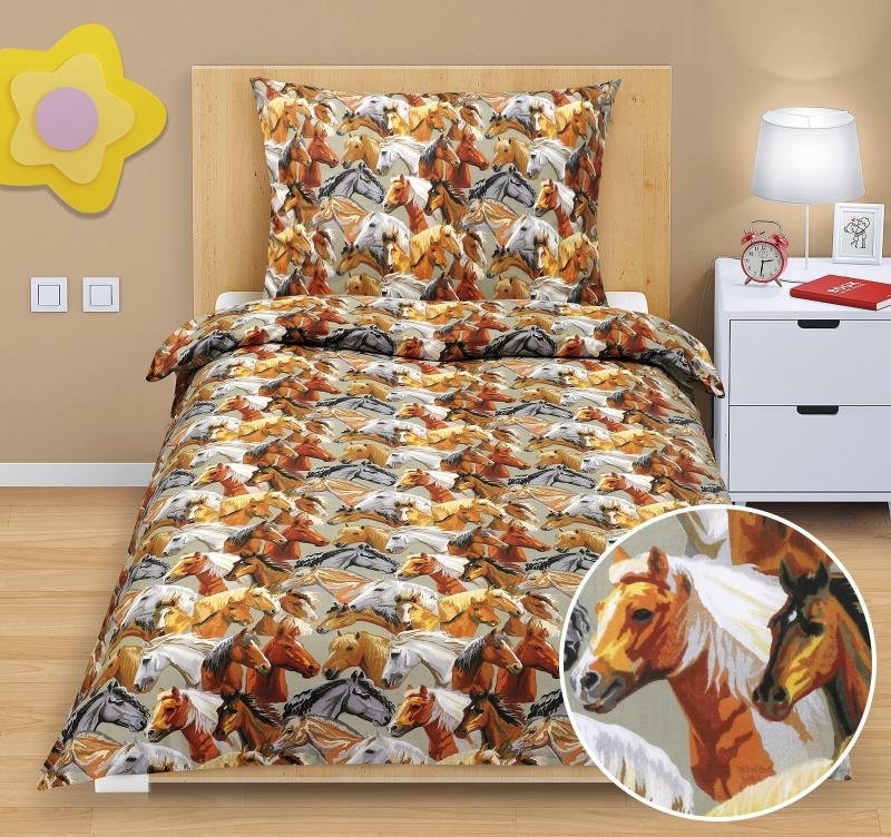 Bellatex detské obliečky Junior 90/033 hnědé koně 140x200,70x90 cm