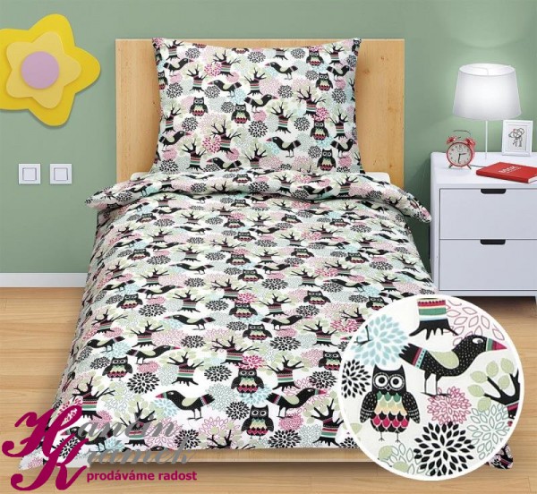 Dětské povlečení Junior 90/056, Sova a pták.