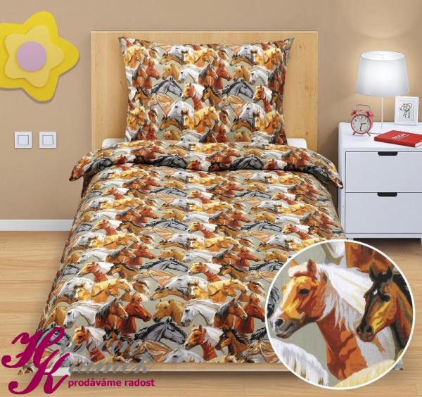 Ložní dětské povlečení 90/033, hnědé koně.