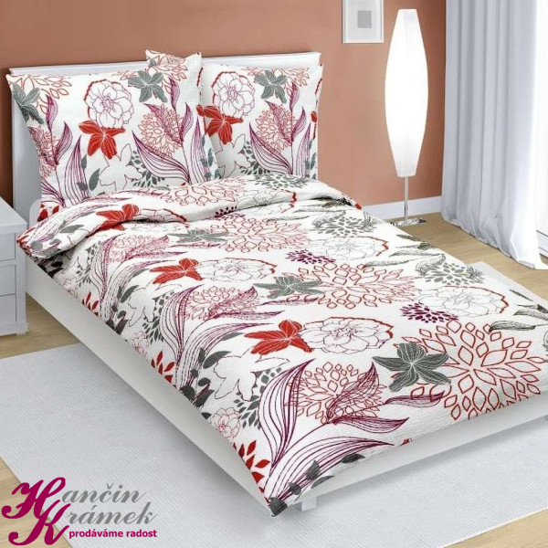 Krepové povlečení 80/281, červené květy (1)