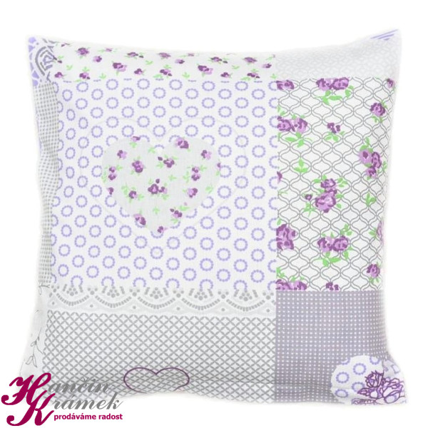 Povlak na polštář Krepový K80/762, srdce fialová (1)