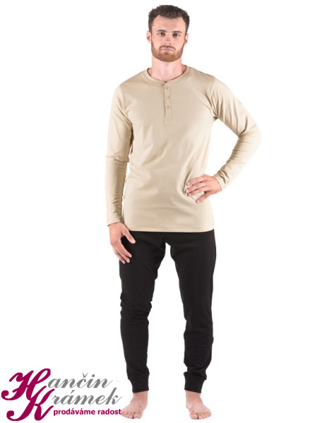 Pánské dlouhé pyžamo 79187P, béžová (1)